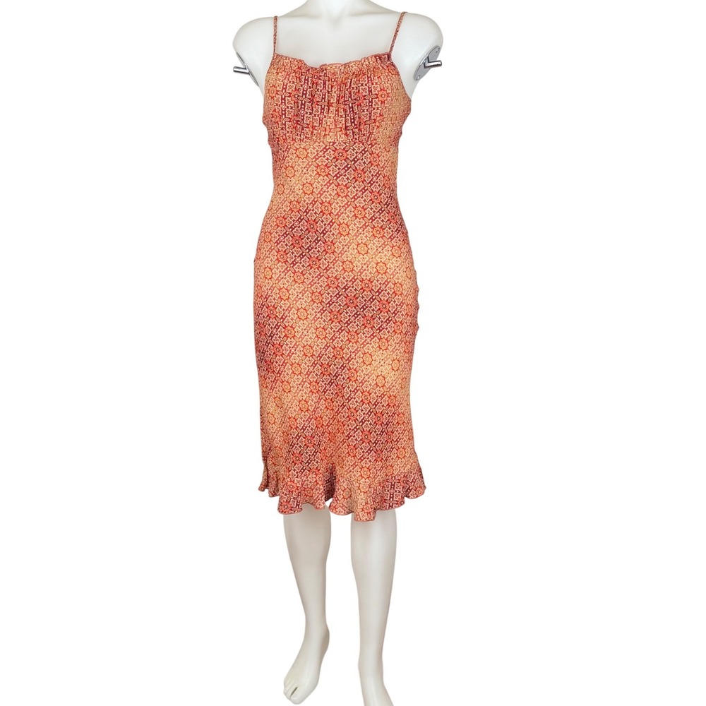 Y2K Rampage Geometric Medallion Bias Cut Midi Dress Ruffle Hem